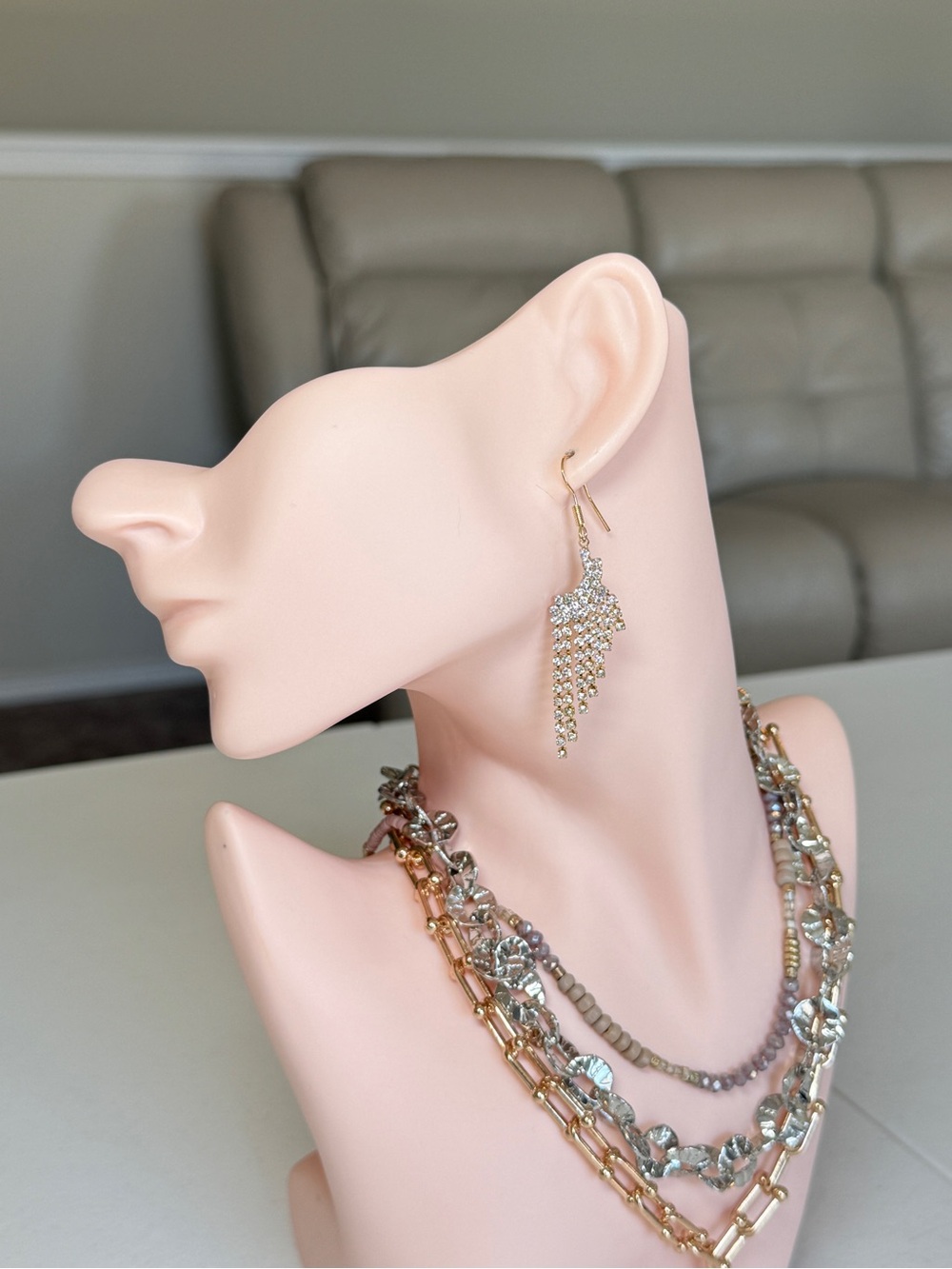 Crystals Cascade Gold Drop Earrings